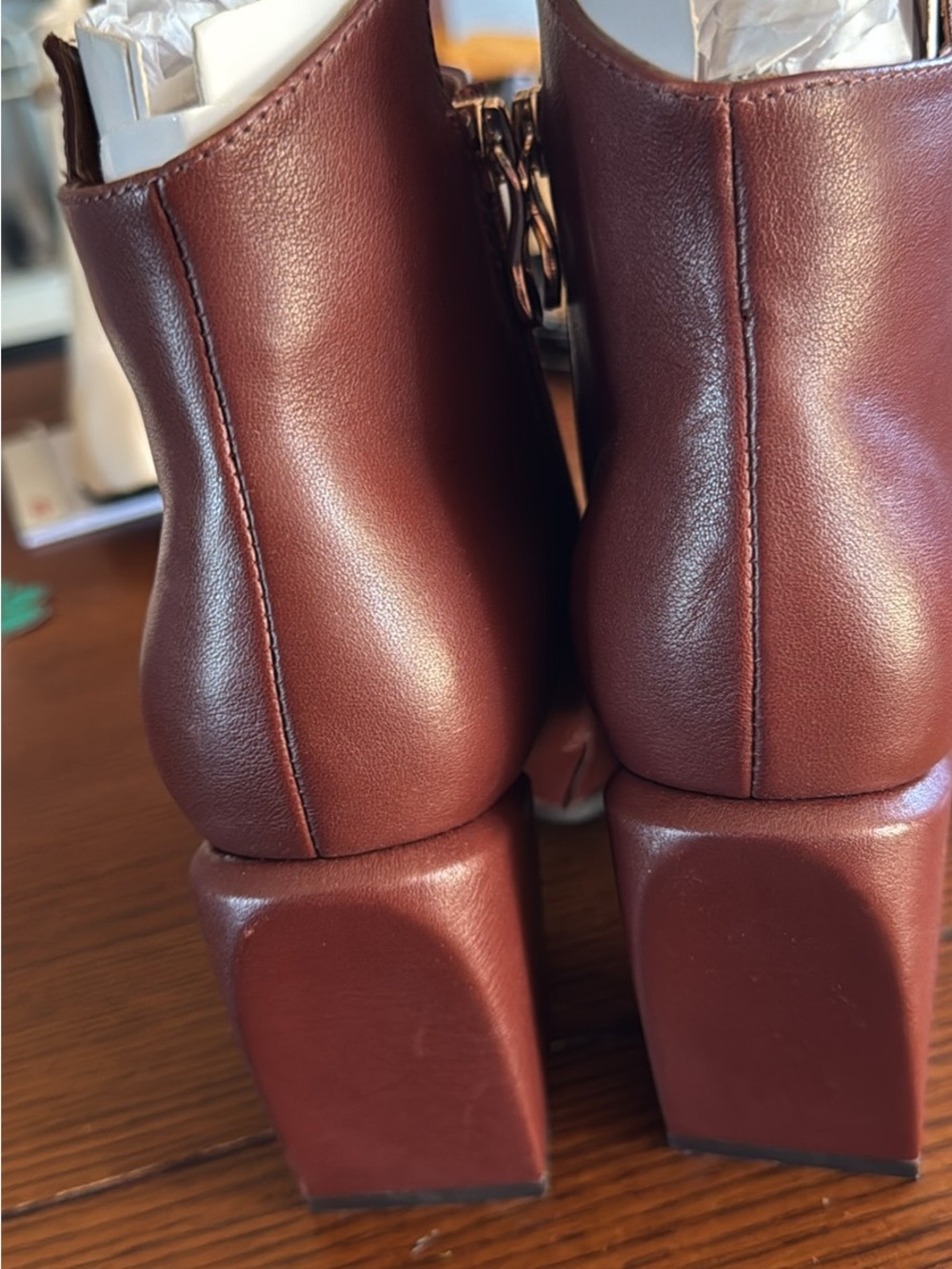 Women’s Chestnut Brown Ankle Boots with Gold Stud Detail - Picture 4 of 5
